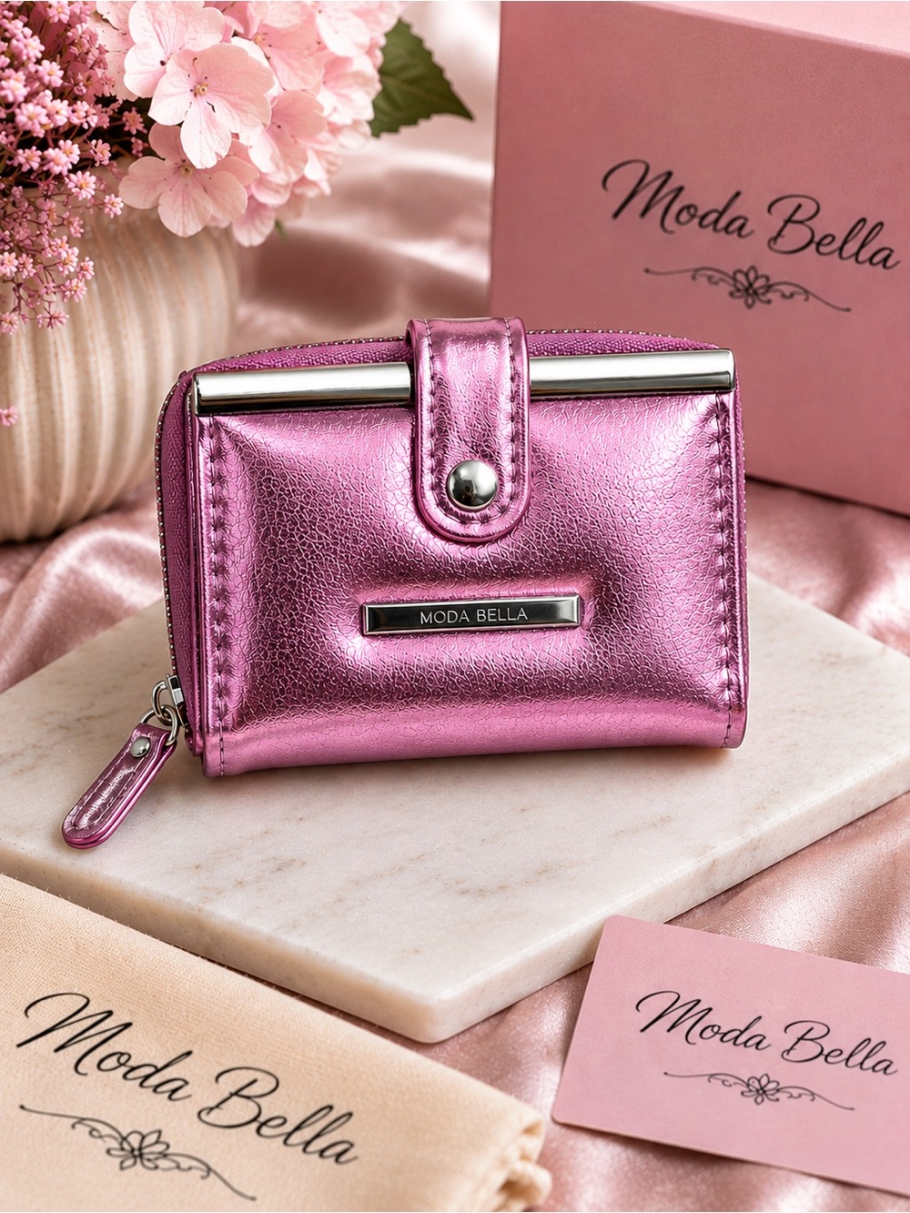 Moda Bella Metallic Pink Mini Wallet – NWT 💗✨